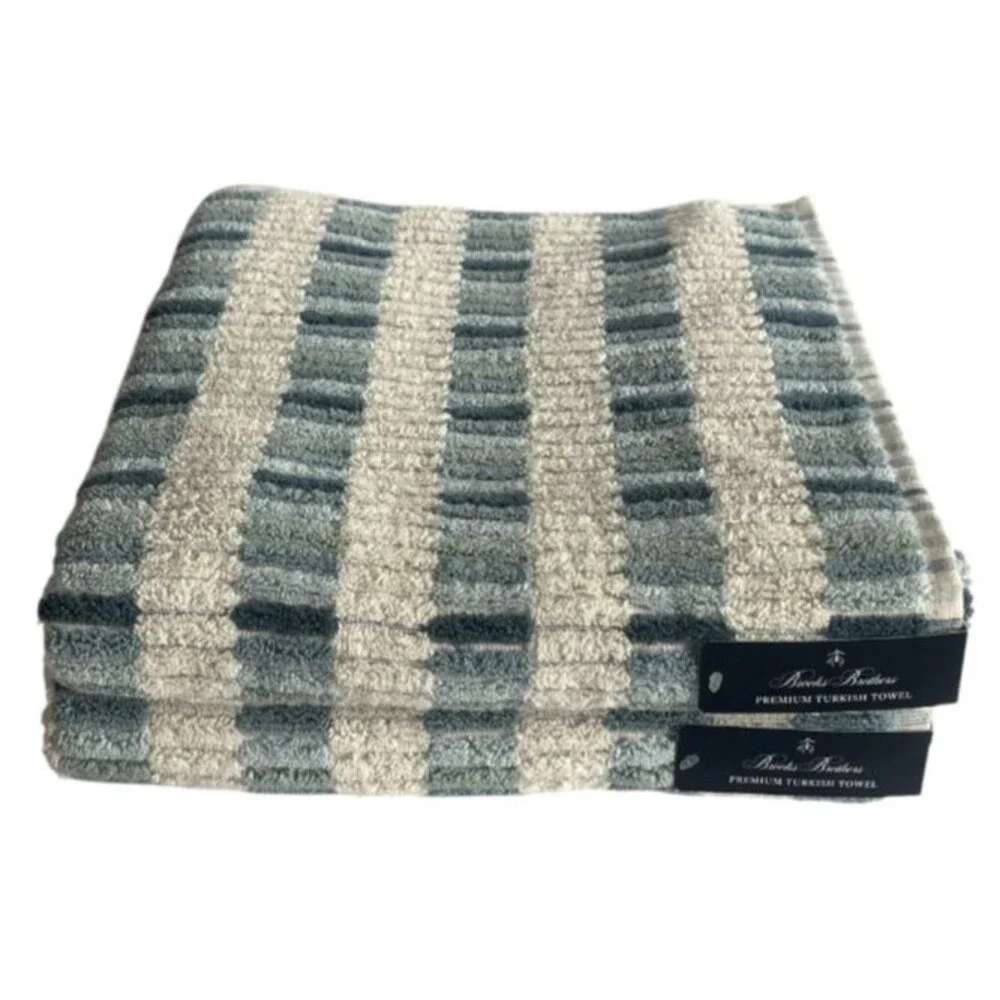 Brooks Brothers Luxury Towel Set 4 pc Mosaic Tile Thick Plush Turkish Blue White
